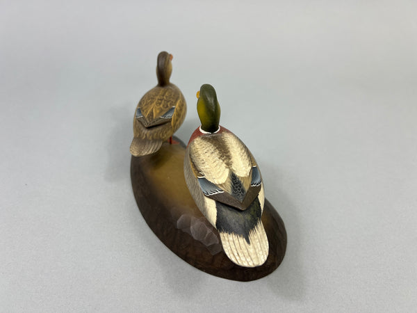 George Strunk Pair of Mini Mallards on Carved Wood (#5068)