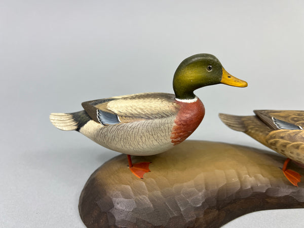 George Strunk Pair of Mini Mallards on Carved Wood (#5068)