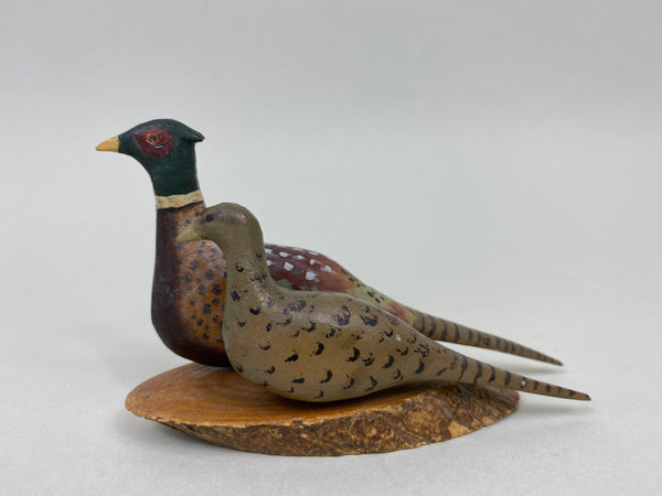 Pair of Miniature Pheasants on Wood Base (#6151)