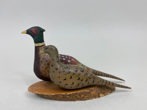 Pair of Miniature Pheasants on Wood Base (#6151)