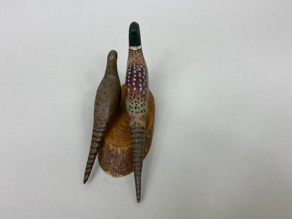 Pair of Miniature Pheasants on Wood Base (#6151)
