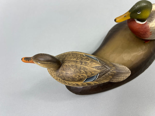 George Strunk Pair of Mini Mallards on Carved Wood (#5068)