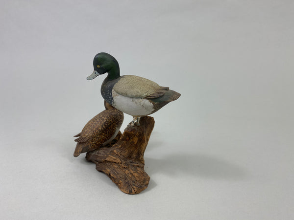 Peter Moros Pair of Miniature Bluebills on Tree Limb (#6345)