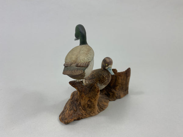 Peter Moros Pair of Miniature Bluebills on Tree Limb (#6345)