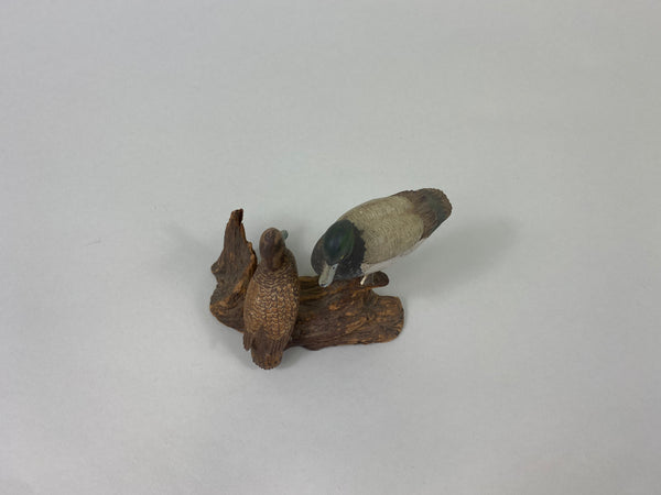 Peter Moros Pair of Miniature Bluebills on Tree Limb (#6345)