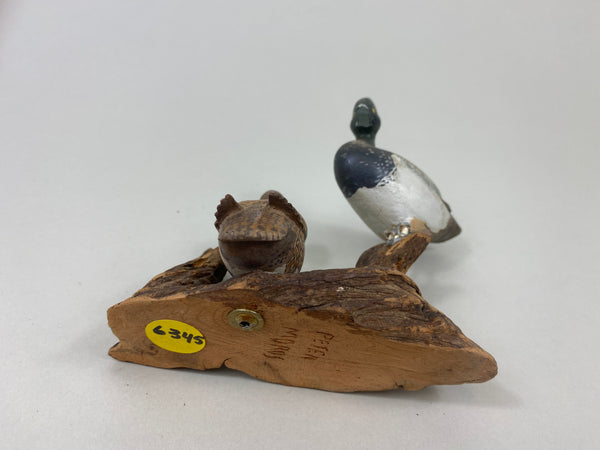 Peter Moros Pair of Miniature Bluebills on Tree Limb (#6345)