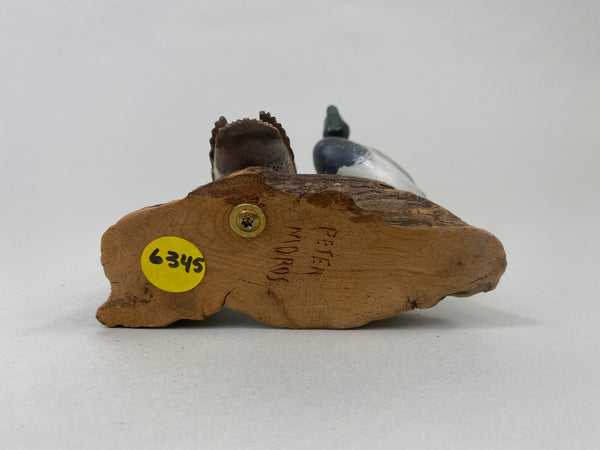 Peter Moros Pair of Miniature Bluebills on Tree Limb (#6345)