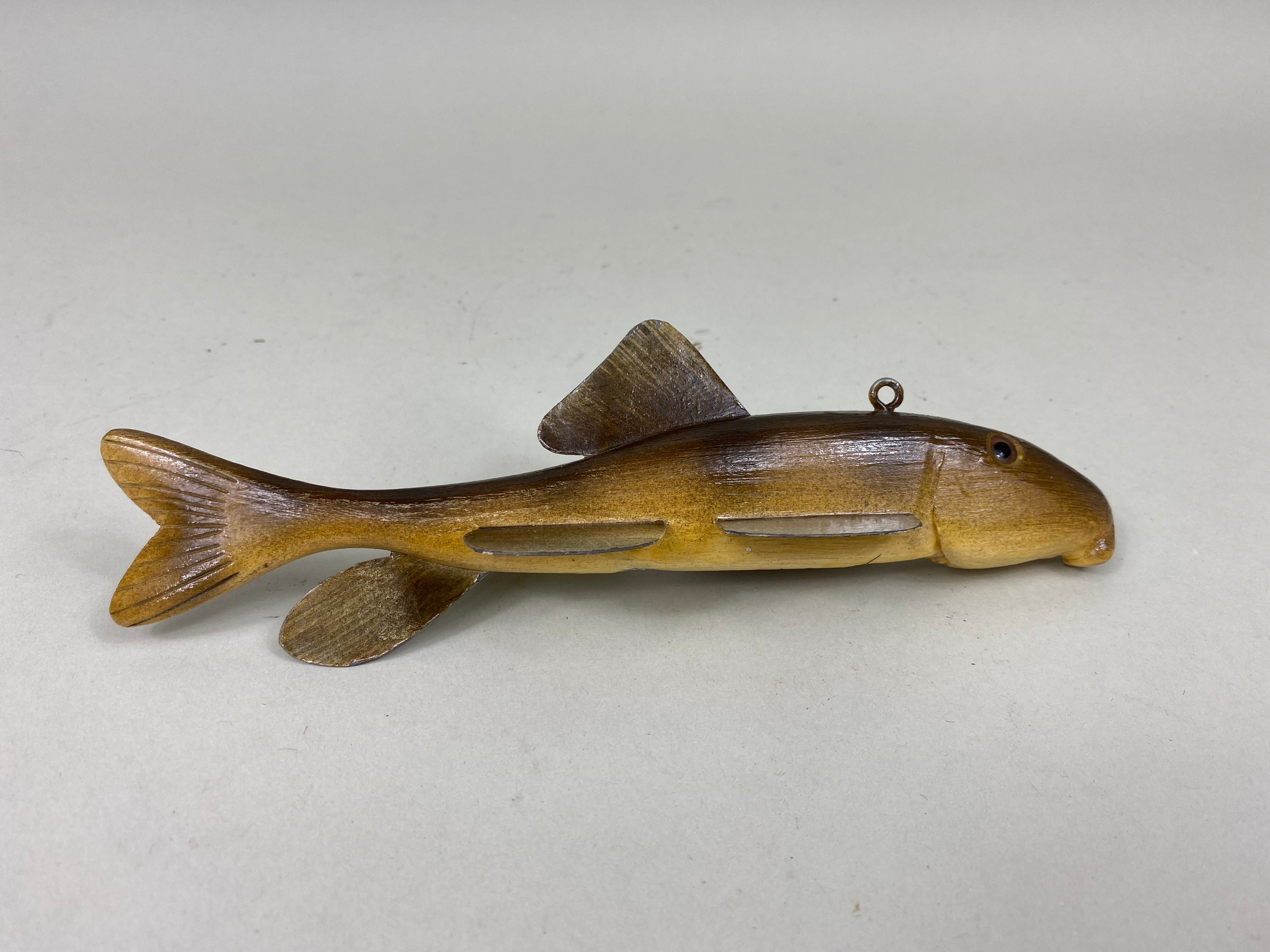 antique spear fishing lures Marcel Meloche Sucker Fish Spearing Decoy (#6868)