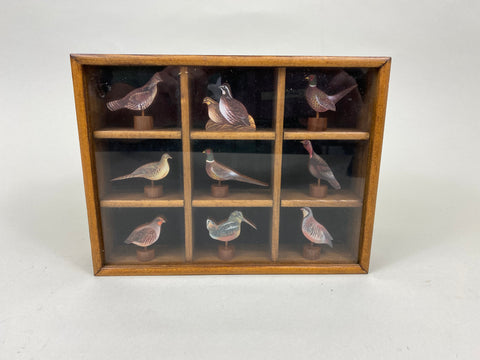 Tannery Lane Co. Shadow Box with various Miniature Bird Carvings (#7198)