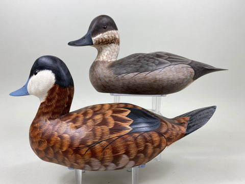 Pair of Tom Ferguson Ruddy Ducks, Branded, Signed, Dated (#7276)