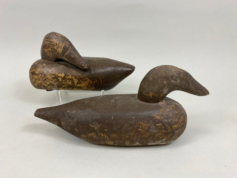 2 Primitive Pocket Mallard Hens, Circa 1940's (#7636)