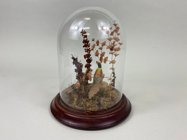 Miniature Carved Pair of Pheasants under Glass Display (#7741)