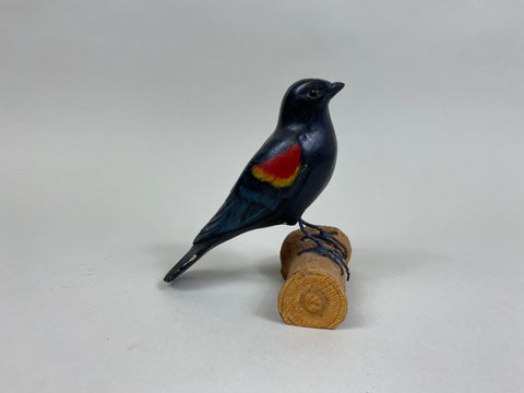Hand Carved Red Winged Black Bird (#8248)