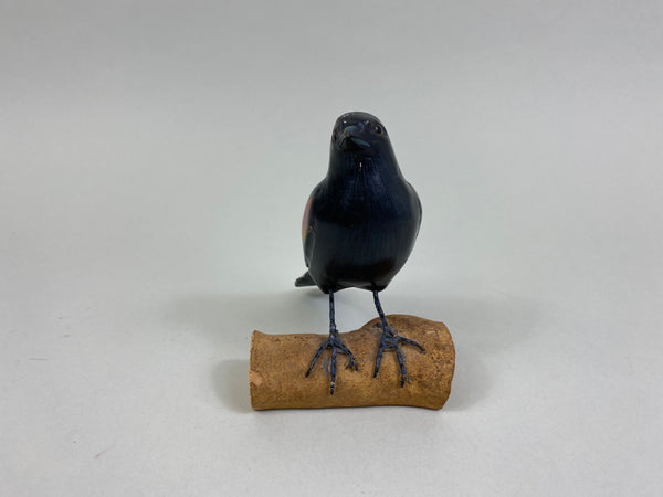 Hand Carved Red Winged Black Bird (#8248)