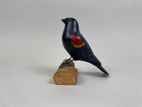 Hand Carved Red Winged Black Bird (#8248)