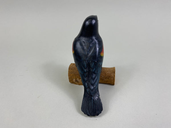 Hand Carved Red Winged Black Bird (#8248)