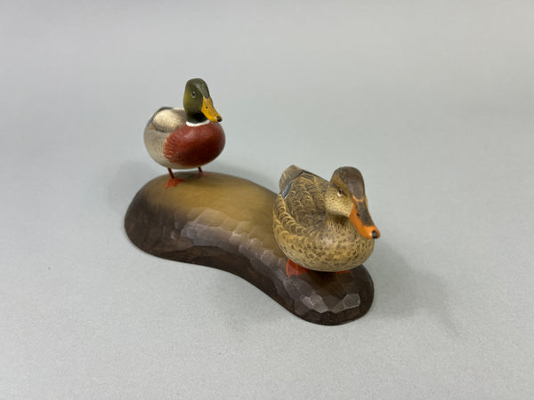 George Strunk Pair of Mini Mallards on Carved Wood (#5068)
