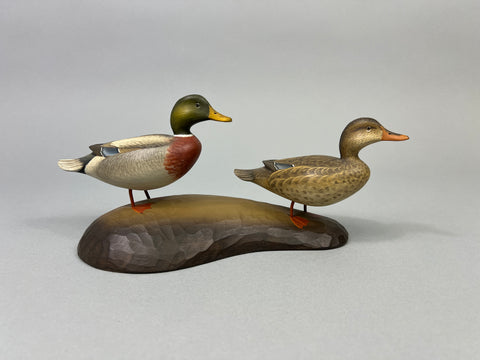 George Strunk Pair of Mini Mallards on Carved Wood (#5068)