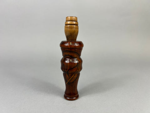 Hand Carved Goose Call with Unique Designed Feather on Barrel (#JB57)