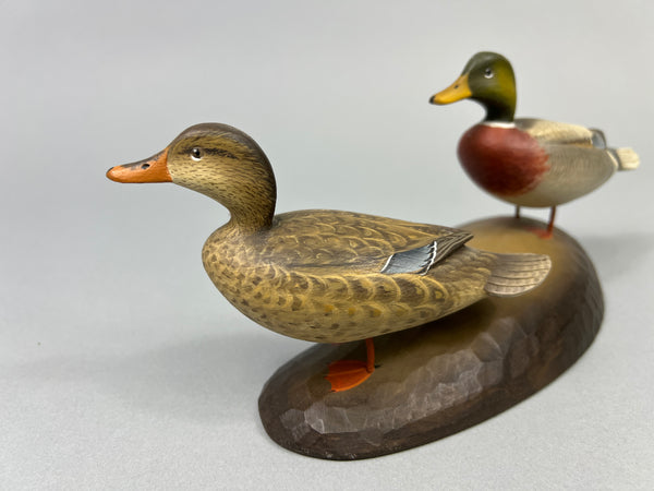 George Strunk Pair of Mini Mallards on Carved Wood (#5068)