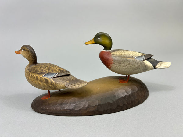 George Strunk Pair of Mini Mallards on Carved Wood (#5068)