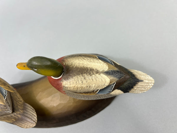 George Strunk Pair of Mini Mallards on Carved Wood (#5068)