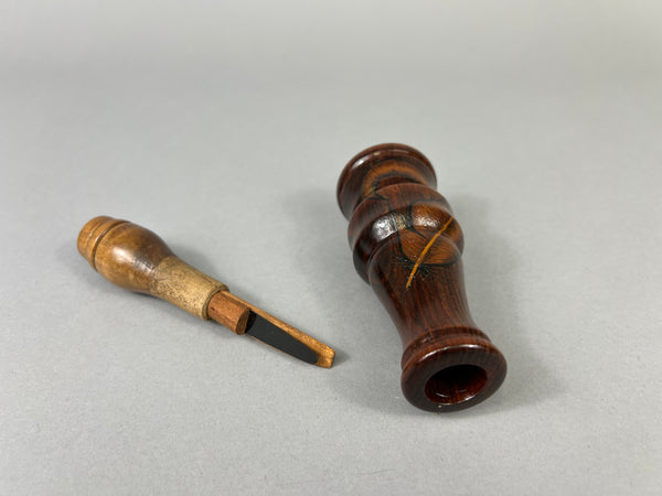 Hand Carved Goose Call with Unique Designed Feather on Barrel (#JB57)