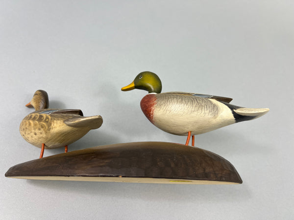 George Strunk Pair of Mini Mallards on Carved Wood (#5068)