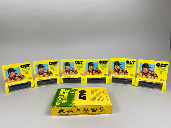 Lot of 6 PS Olt D-2 Duck Calls, Gold Letters, Display Case, Original Boxes, Near Mint (#M25)