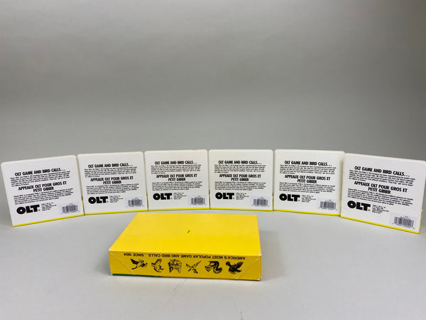 Lot of 6 PS Olt D-2 Duck Calls, Gold Letters, Display Case, Original Boxes, Near Mint (#M25)