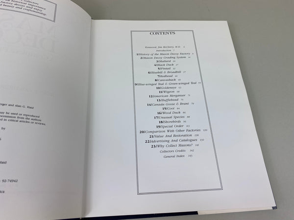 Mason Decoys A Complete Pictorial Guide- Hardcover Book