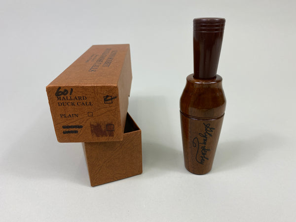 Glynn Scobey Duck Call with Painted Flying Mallard, box and paperwork (#P222)