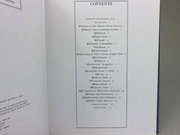 Mason Decoys A Complete Pictorial Guide, Hardcover Book