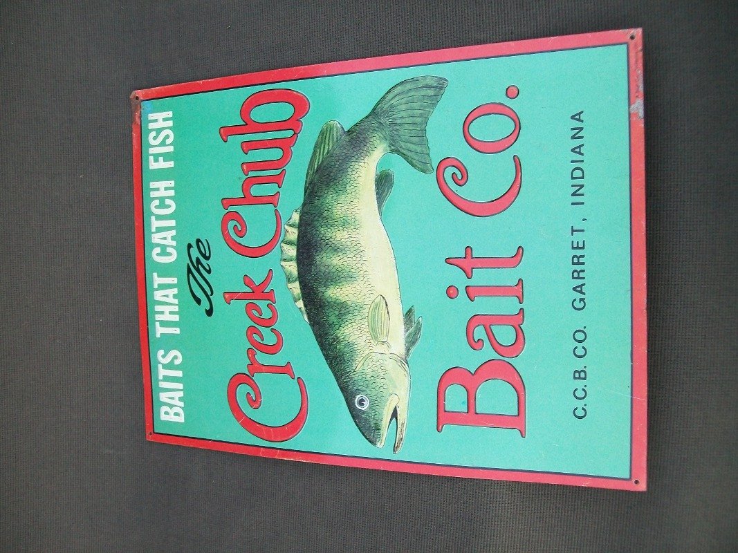 ccb company lure in fishing sign The Creek Chub Bait Co. metal sign