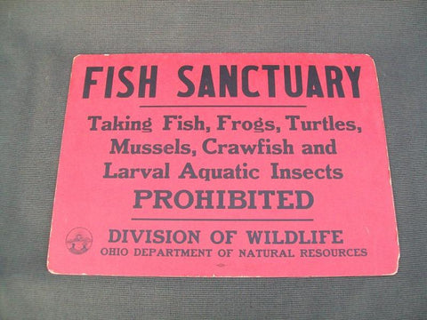 Vintage Ohio Fish Sanctuary Cardboard sign