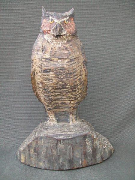Great Horned Wooden Owl Hand carved one piece of wood