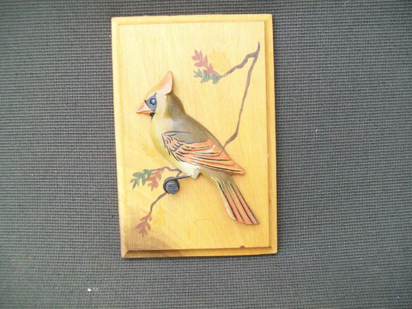 Handcarved Wooden Female Cardinal Plaque by Capt. Jim Hendricks