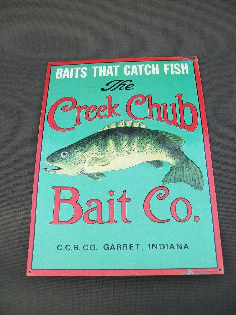 ccb company lures tin fishing sign The Creek Chub Bait Co. metal sign