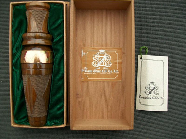 Royal Checkered Duck Call in Wooden Display Case with Original Paperwork.