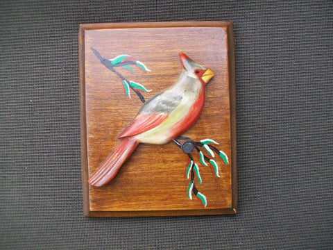 Handcarved Wooden Cardinal Plaque by Capt. Jim Hendricks