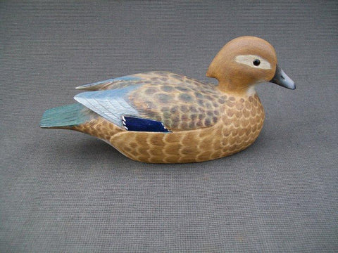 Very Nice Fred Destri Half Size Wood Duck with Raised Wings, slightly turned head, signed and stamped