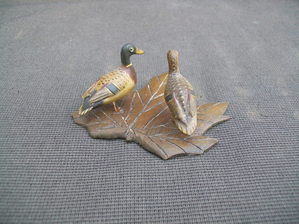 Miniature Standing Perdew Style Mallards on a Carved Leaf base  (#2515)