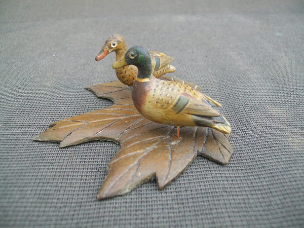 Miniature Standing Perdew Style Mallards on a Carved Leaf base  (#2515)