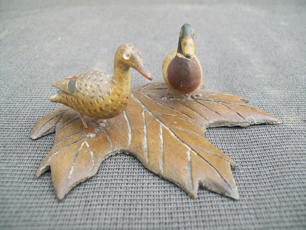 Miniature Standing Perdew Style Mallards on a Carved Leaf base  (#2515)