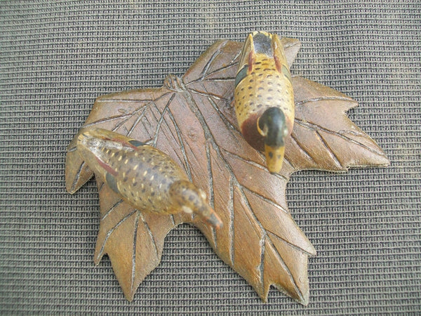 Miniature Standing Perdew Style Mallards on a Carved Leaf base  (#2515)