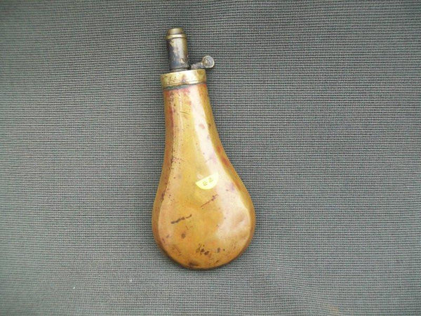 Antique Brass Powder Flask with Embossed Hunting Scene