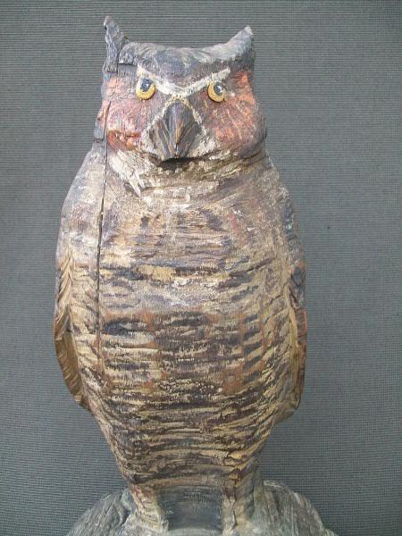 Great Horned Wooden Owl Hand carved one piece of wood