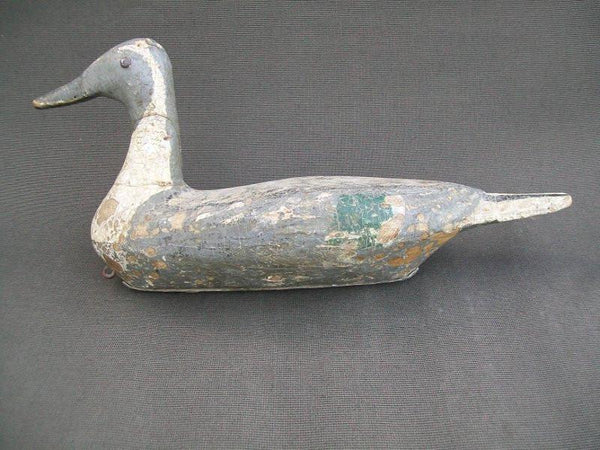 Very old Illinois River High Head Pintail, original and hunter repaint with weight and rigging hook