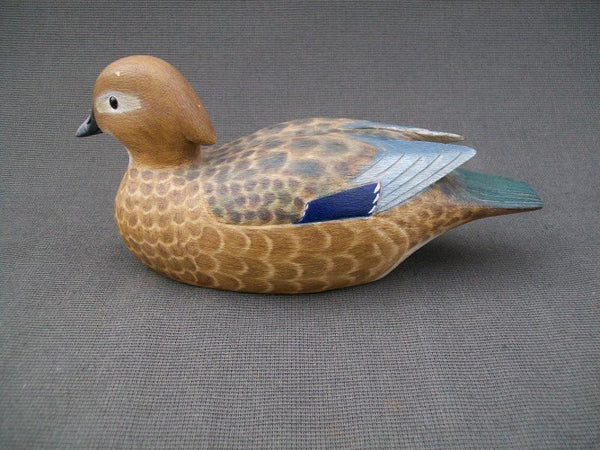 Very Nice Fred Destri Half Size Wood Duck with Raised Wings, slightly turned head, signed and stamped