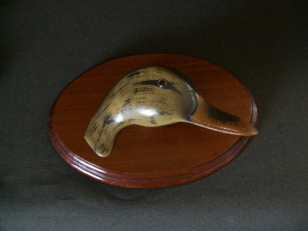 Pair of Handcarved Wooden Mallard Heads on Plaque by John Sharon